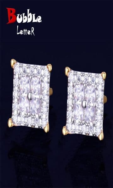 12MM Square Baguette Zircon Stud Earring Silver Color Charm Screw Back Women Men039s Earrings Fashion Hip Hop Jewelry 211009