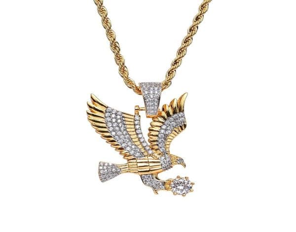 hip hop Eagle diamonds pendant necklaces for men western copper zircon luxury necklace real gold plated 3mm 60cm Stainless steel t