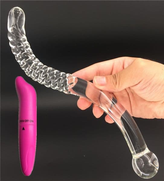 2 PcsLot Vibrator And Real Po pyrex glass crystal dildo penis Anal butt beads Adult male products sex toys for women men Y1810