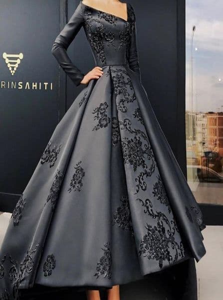 Elegant Long Sleeve Evening Gown Unique V-Neck Embroidery Applique Satin High-Low Prom Dresses Custom Made S Arabia Formal Party Dresses