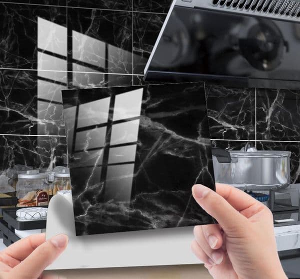Marble Tile Sticker Self Adhesive Waterproof PVC Stickers Bathroom Kitchen Decor for Home Luxury Black 3D Wall Panel