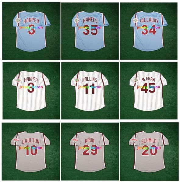 Bryce 3 Harper John Kruk Throwback Baseball Jerseys Mike Schmidt Darren Daulton Pete Rose Steve Carlton Tug McGraw Chase Utley Jimmy Rollins Roy Halladay Size S-4XL