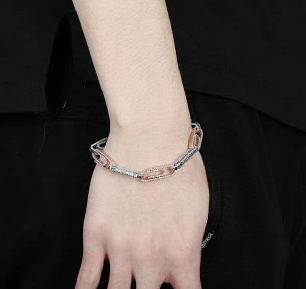 7 8 inches 1cm iced out chains bracelets for men luxury designer bling diamond paper clip bracelet gold silver cuban link chain je