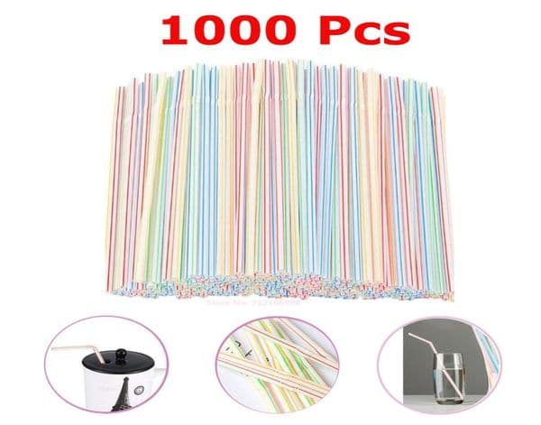 1000 Pcs Plastic Straws For Drinking Bar Party Supplies Flexible Rietjes Cocktail Colorful Striped Disposable Straw Kitchenware 22