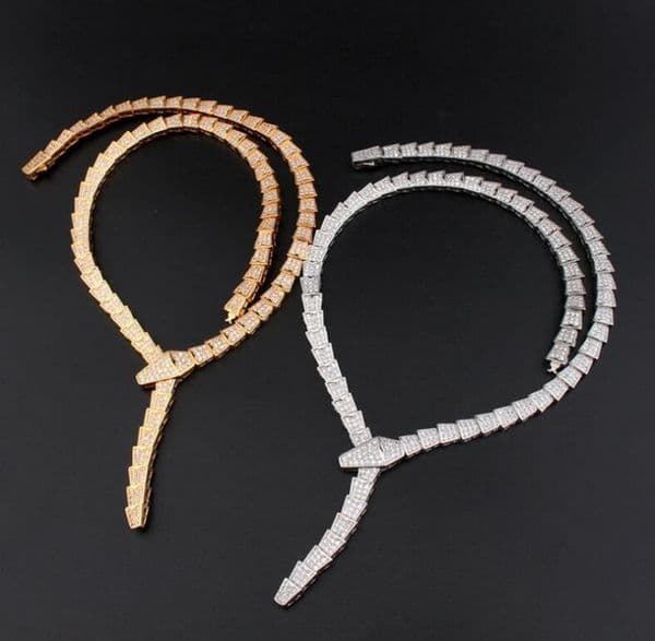 Europe America Designer Fashion Lady Women Brass 18K Gold Plated Setting Full Diamond Shape Wide Chain Dinner Necklaces Skeleton Chokers Necklace