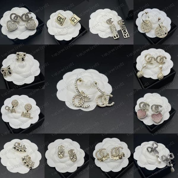 2022 Brand 18K Gold Plated Designers Double Letters Stud Clip Chain Geometric Luxury Women 925 Silver Crystal Rhinestone Earring Wedding Party Jewerlry
