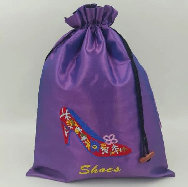 Big Embroidery High heels Shoe Pouch Bags for Travel Shoe Storage Bag Portable Chinese Silk Drawstring Women-Shoe dust-Bags with lined dh9870