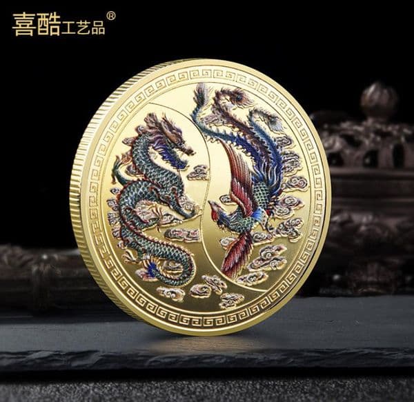 Arts and Crafts Auspicious Culture Dragon and Phoenix Auspicious Commemorative Medal Chinese zodiac Dragon and Phoenix Auspicious Commemorative