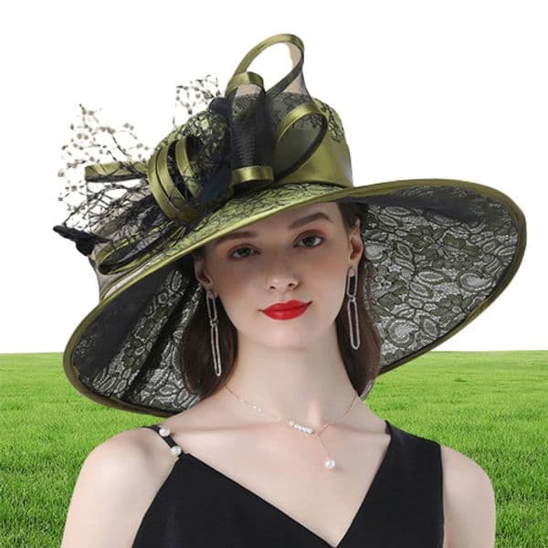 FS Purple Ladies Fascinator Hats Wedding Kentucky Derby Hats For Women Flower Hats Large Wide Brim Fedora Organza Hat Church 20110