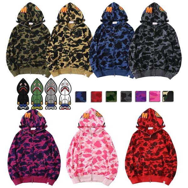Mes Desiger Hoodie Full Zip Up Shark Hoodies for Woma Black Camouflage Jacket Blue Hoody Hooded Sweatshirt Ma Womes Sweater Log Sleeve Tech Fleece S XXXL