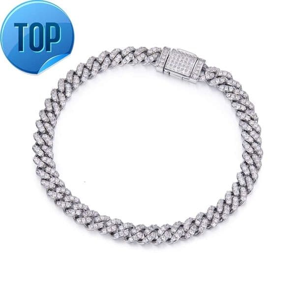 6mm hip hop iced out 925 silver necklace link cuban mossinate diamond vvs moissanite chain fine jewelry
