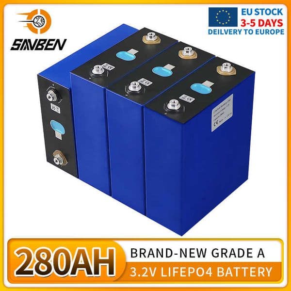 3.2V 280AH Lifepo4 Battery Lithium Iron Phosphate Rechargeable Solar DIY Cells for 12V 24V 48V Boats Golf Carts RV Forklift EV