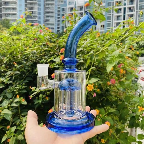 7 Inch Blue Glass Water Pipe Bong Bubbler Hookah W/ Percolator 14mm Male Smoking Tobacco Bowl