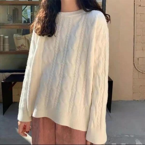 Womens Fashion Popular Sweaters Velvet Thick Knitted Sweater Women Retro Western Style Short Student Hedging Fall/winter Loose Outside Take LazyWomens Fashion