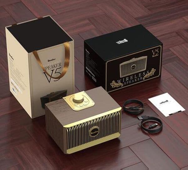 OneDer-V5 Bluetooth Speaker Retro Wooden Wireless Portable Outdoor Home Audio Bass Radio AUX HIFI TF Card FM Phone Holder Speakers Vs V6 D6 V2