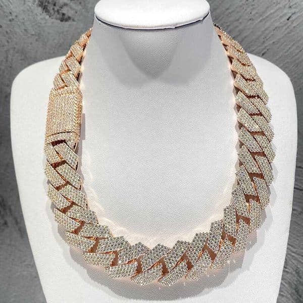 Necklace chain cuban link chainewelry dia gold necklace 20mm Width 3 Row hop hip jewelry iced Out moissanite dias