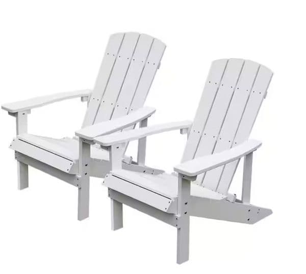 Patio Hips Plastic Adirondack Chair Lounger Weather Resistant Furniture for Lawn Balcony - White TB-EU006WT (2-Pack)