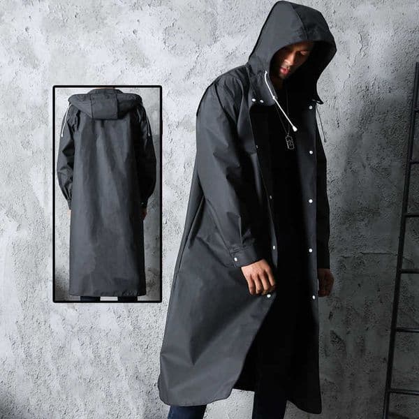 New Black Fashion Adult Waterproof Long Raincoat Women Men Rain Coat Hooded For Outdoor Hiking Travel Fishing Climbing Thickened — detail 1