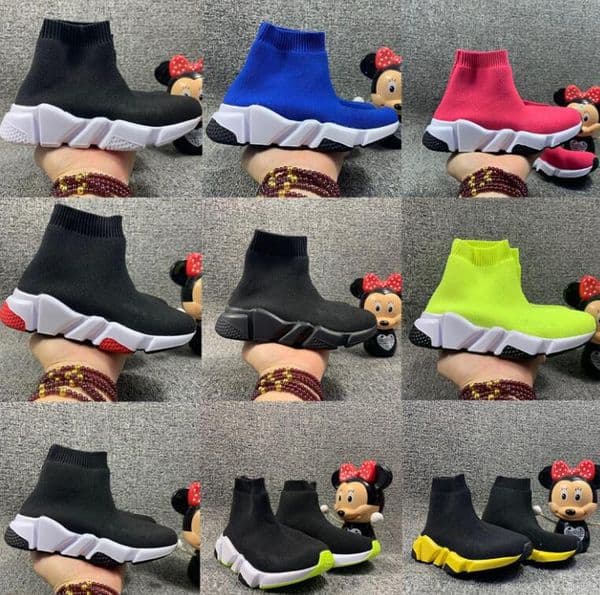2024 Kids Knit Speeds Sock Runner Knitted Mid High light Running Shoes Black Wine Red Sneaker Girls Boys Sports Footwear Children Basketba