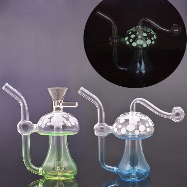 Colorful Glass Oil Burner Bong Ashcatcher Hookah Thick Pyrex Heady Mushroom Glow In The Dark Recycler Hand Bongs with 10mm Male Glass Oil Burner Pipe
