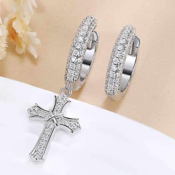 Diamond Passed Test 925 Silver White Gold Plated Flashing Moissanite Cross Earrings Jewelry for Men Women Nice Gift Studs