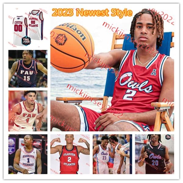 2023 Mens Final Four FAU Owls Basketball Jersey Tre Carroll Leo Beath Jack Jackson Alejandro Ralat Brandon Weatherspoon Florida Atlantic Owls Jerseys Custom