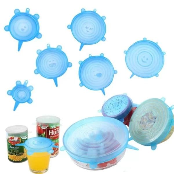 Silicone Stretch Suction Pot Food Grade Fresh Keeping Wrap Seal Cover Pan Spill Lids Nice Kitchen Accessories 6Pcs/Set