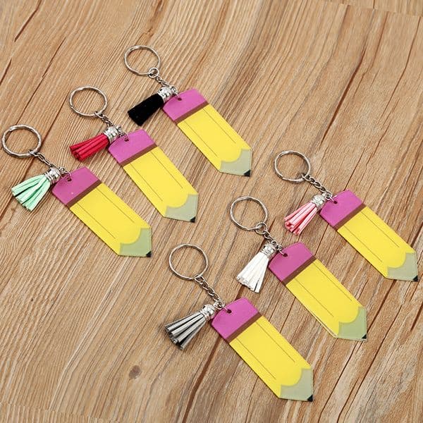 Acrylic Pencil Keychain With Ring Tassels Favor Mini DIY Name Keyring Christmas Gift for Student Teacher