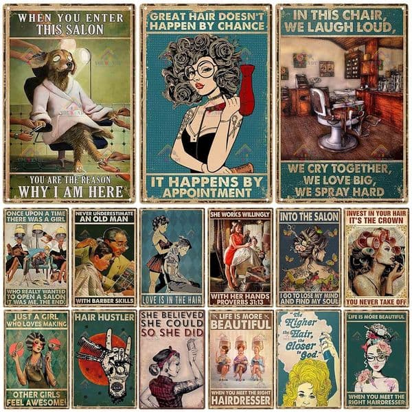 Vintage Hair Stylist Metal Tin Sign Hairdresser Metal Poster For Barber Shop Beauty Salon Home Coffee Wall Decor Metal Plaque 20cmx30cm Woo