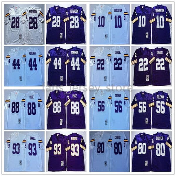 Vintage Football Jersey 10 Fran Tarkenton 22 Paul Krause 44 Chuck Foreman 56 Chris Doleman 80 Cris Carter 93 John Randle Jersey