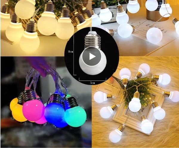LED Christmas Fairy Big Bulb Ball Garland Holiday String Light 3/6M Battery Powered Decoration Garden Wedding Valentine Party