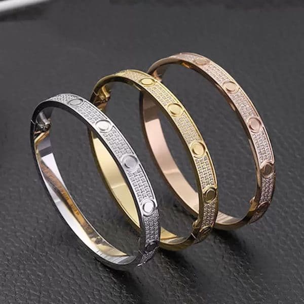 luxury Tennis bracelet women stainless steel rose gold couple diamond fashion jewelry in hand Valentine day gift for girlfriend proposal wedding wholesale