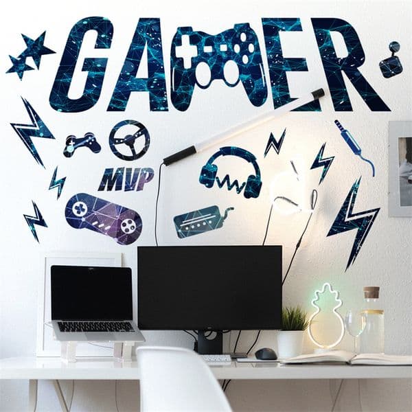 Gamer Vinyl Wall Stickers Game Room Decor Self Adhesive Gaming Room Accessories Decoration for Boy Bedroom Cute Poster Wallpaper
