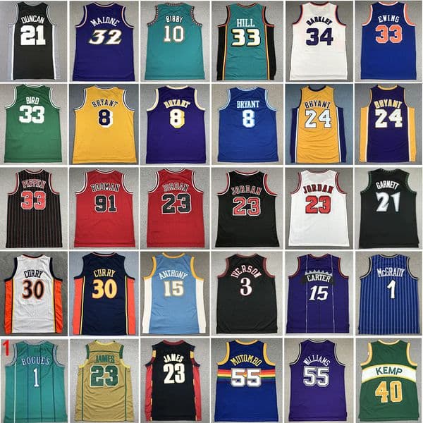 Stitched Retro Basketball Jerseys Michael Allen Iverson Scottie Pippen Dennis Rodman Bryant Tracy McGrady Garnett Malone Larry Bird Barkley Patrick Ewing Jersey