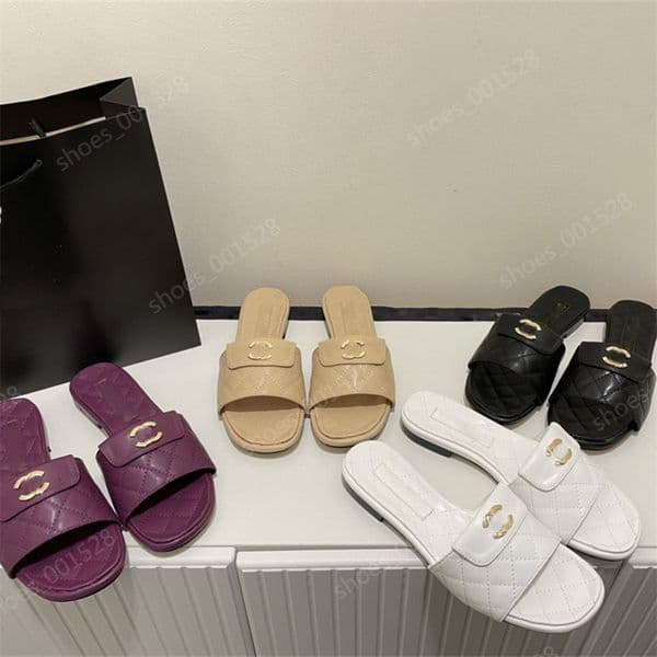 Black Turnlock Quilted Gold sandals designers slide calfskin Mules Sandles Summer genuine Triangle leather Outdoor Loafers Bath Shoes Beachwear Slippers