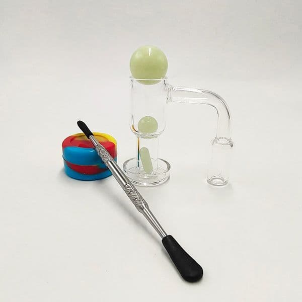 DPQBN004 Set Smoking Bowl Dia 22mm 100% Terp Quartz Nail with Luminours Marbles With 5ml silicone container with steel tool with Metal Box Packaging