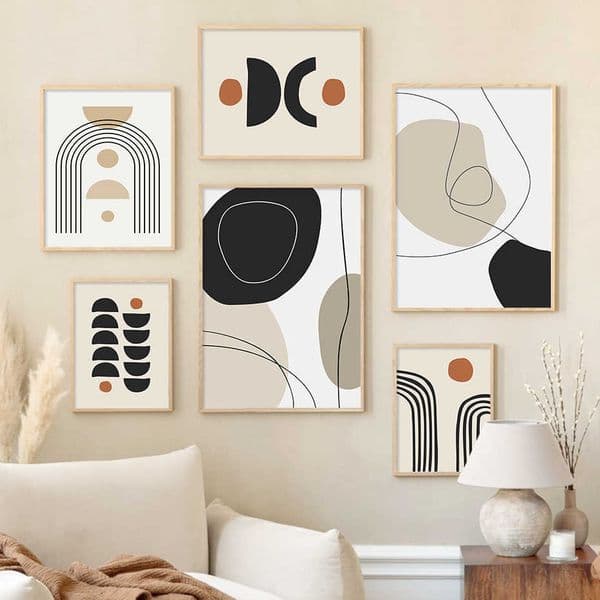 Boho Abstract Geometric Line Black Beige Wall Art Posters Canvas Painting Print Picture for Living Room Interior Home Decoration 3283