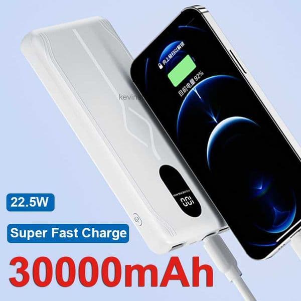 Free Customized LOGO Super Fast Charge Power Banks PD18W Portable 30000mAh Charger Type-c Digital Display External Battery for iPhone Huawei QC3.0