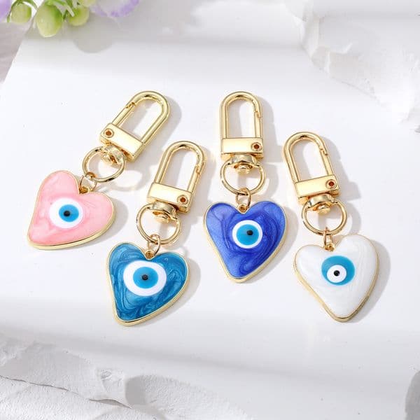 Turkish Evil Eye Heart Love Keychain Keyring Women Men Resin Lucky Blue Red Eye Bag Car Box Phone Charm Key Ring