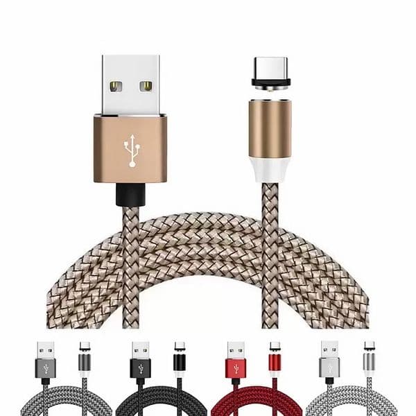 3 in 1 Magnet Type-C Micro USB Cable - Nylon Braided Data Charger Compatible with Apple & Android Devices