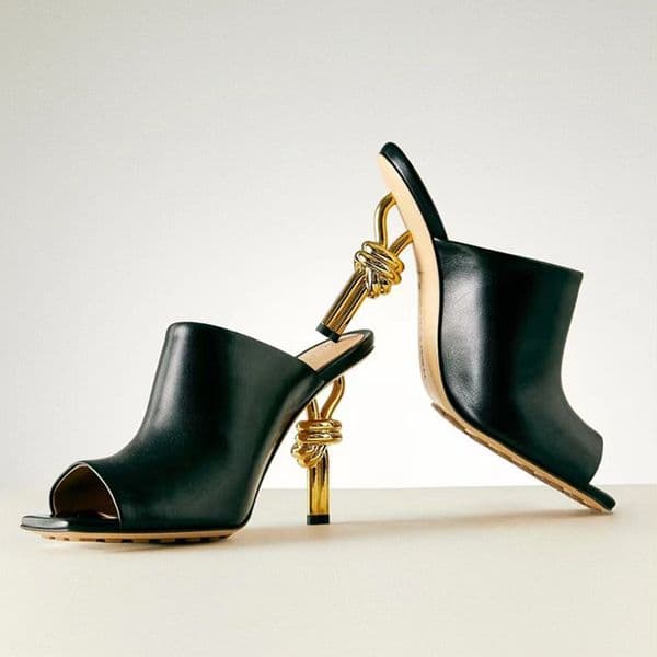Women's leather slippers cowhide slides Mule sandals slip on metal stiletto heeled open toe shoes luxury designer high-heeled dress sexy party wed evening shoes