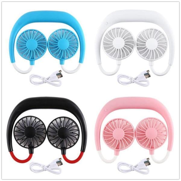 Wholesale Hand Free Sports Portable USB Rechargeable Dual Mini Air Cooler Summer Neck Hanging Fan FY4155 JN16
