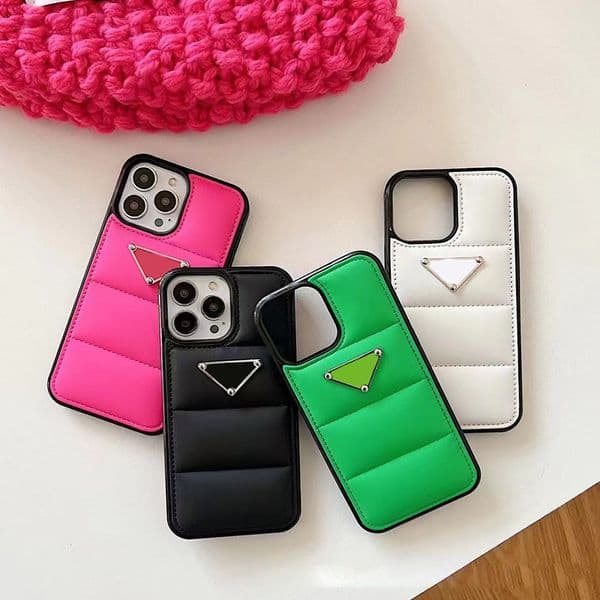 Quilted Designer Phone Case for Apple iPhone 17 16 Max 15 Promax 14 13 12 Pro Luxury PU Leather Puffy Winter Nylon-padded Down Jacket Back Cover Funda Coque