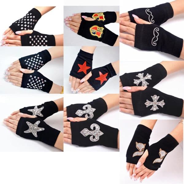 Whole Winter Spring Men Women Fingerless Gloves with Diamond Rivets Korean Fashion Half Finger Gloves Knitted Cool Sailor Danc