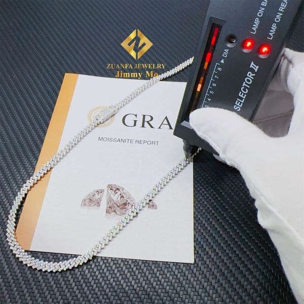 Pass Diamond Tester Hip Hop Iced Out 5mm Width One Row 925 Sterling Silver d Vvs Moissanite Diamond Cuban Link Chain Necklace