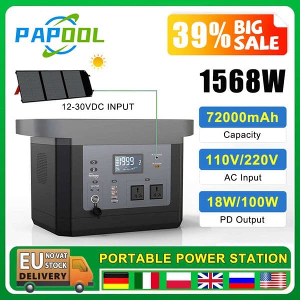 Portable Power Station 1500W 22.4V 72000mAh LiFePO4 Backup 300W 500W 1000W 2000W Solar Power Bank Rechargeable Generator NO TAX