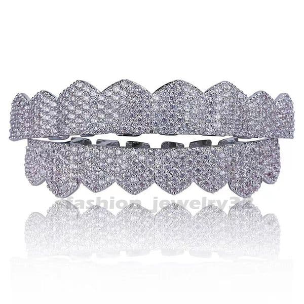 Custom Made Dental Grills Iced Out Sterling Silver Real Gold Jewelry Zigzag Setting VVS Moissanite Diamonds Teeth Grillz