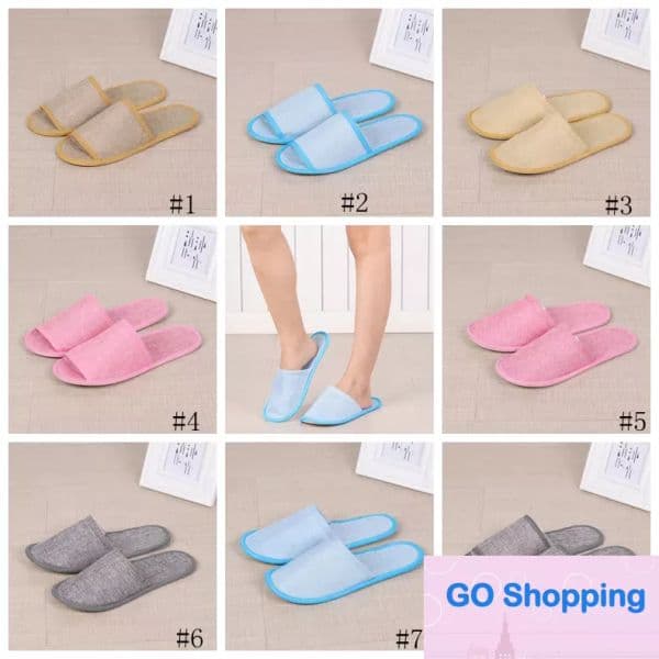Simple 8styles Disposable Slippers Hotel SPA Home Guest Shoes Anti-slip Cotton Linen Slippers Comfortable Breathable Soft One-time Slipper