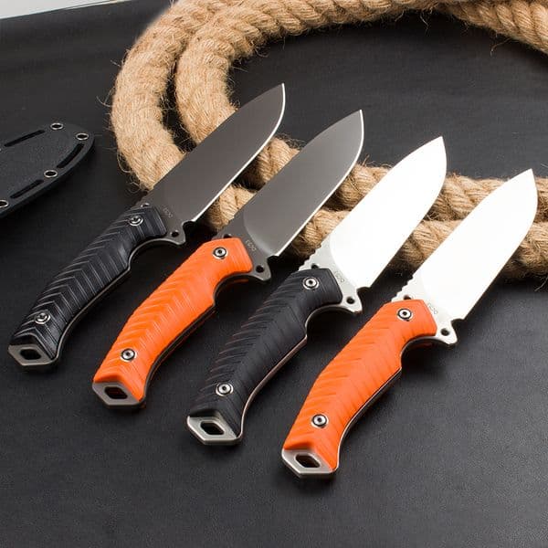 Promotion H1085 Outdoor Survival Straight Knife DC53 Satin/Titanium Coated Full Tang G10 Handle Fixed Blade Knives with Kydex