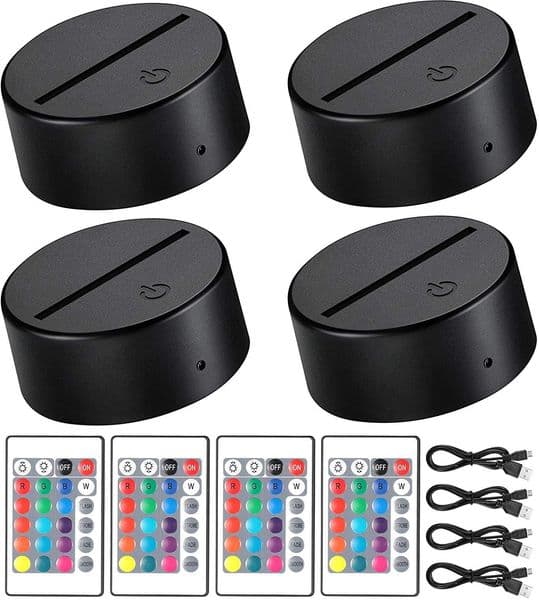 3D Night LED Light Lamp Base 7 Colors Decorative Light Show Display Stand with Remote USB Cable for Acrylic Resin Glass